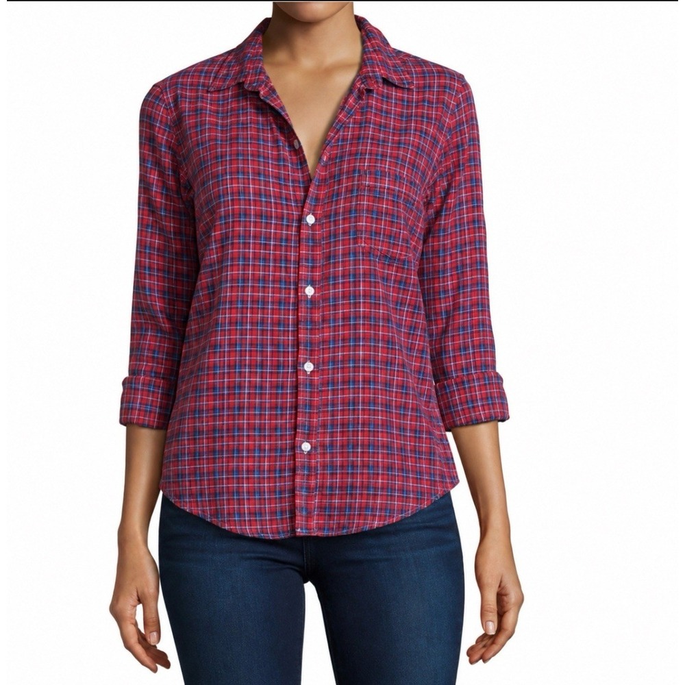 Frank & Eileen Barry Red Plaid Spread Collar Button Up Shirt Medium Minimalist